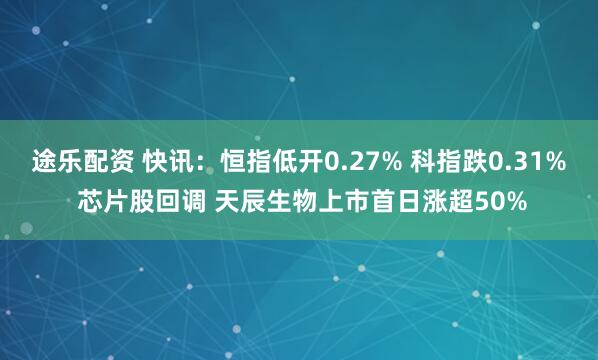 途乐配资 快讯：恒指低开0.27% 科指跌0.31% 芯片股回调 天辰生物上市首日涨超50%