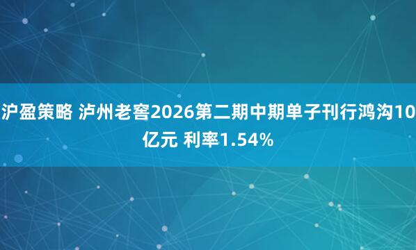 沪盈策略 泸州老窖2026第二期中期单子刊行鸿沟10亿元 利率1.54%